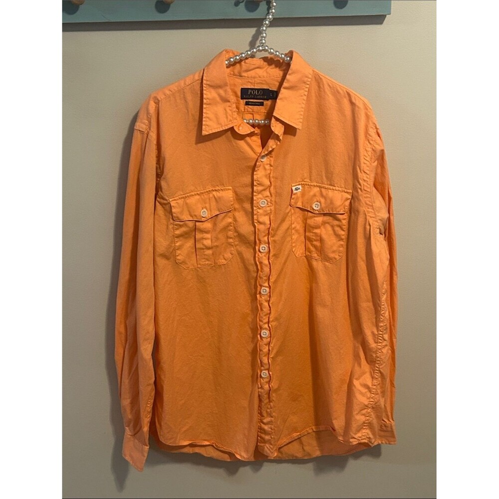 Polo Ralph Lauren Beach Twill Orange Button Down Shirt L